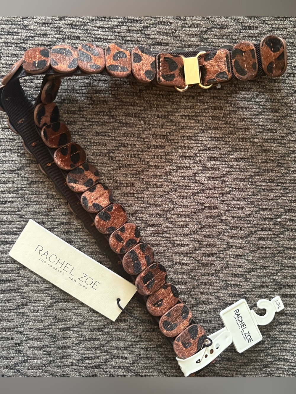 NWT Rachel Zoe Anthropologie Leopard Print Faux Calf Hair Stretch Belt L/XL - Picture 8 of 10